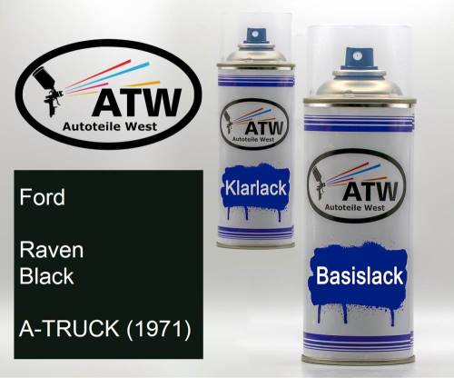 Ford, Raven Black, A-TRUCK (1971): 400ml Sprühdose + 400ml Klarlack - Set, von ATW Autoteile West.